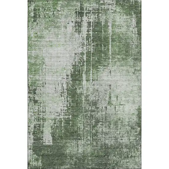 Fern Green And Gray Abstract Washable Area Rug With UV Protection Photo 1