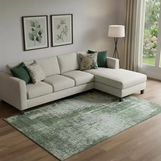 Fern Green And Gray Abstract Washable Area Rug With UV Protection Photo 1