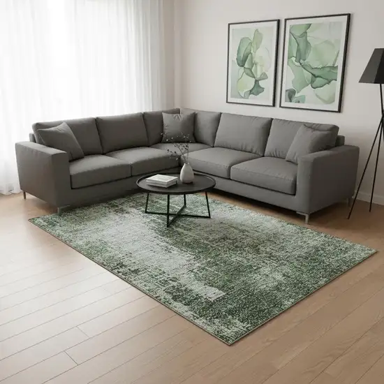 Fern Green And Gray Abstract Washable Area Rug With UV Protection Photo 2
