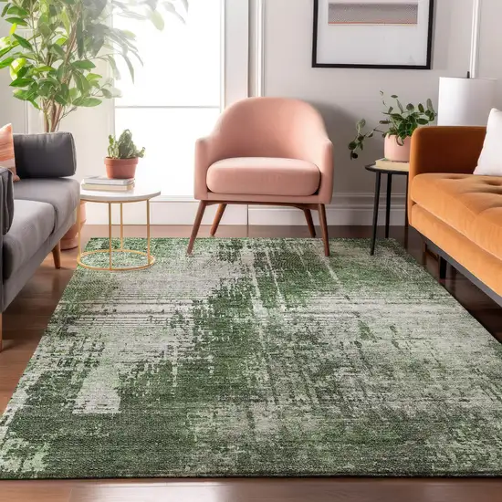 Fern Green And Gray Abstract Washable Area Rug With UV Protection Photo 5