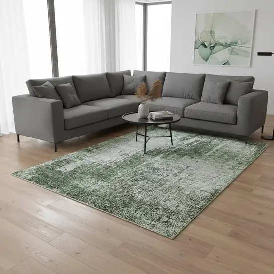 Fern Green And Gray Abstract Washable Area Rug With UV Protection Photo 2