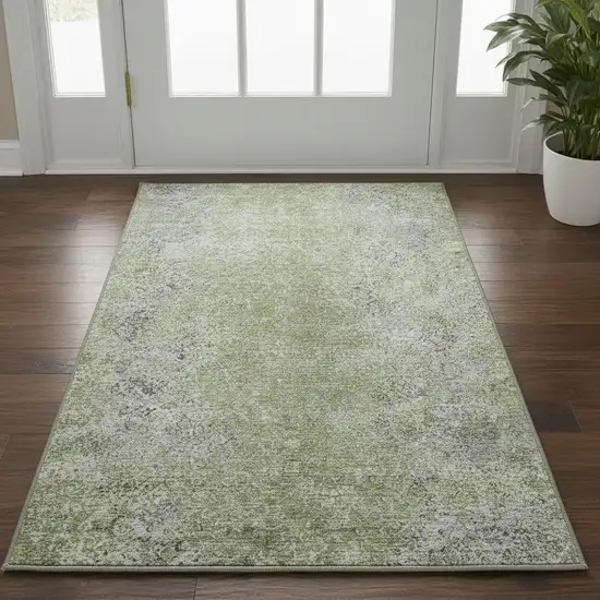 Fern Green And Gray Abstract Washable Area Rug With UV Protection Photo 2