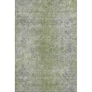 Photo of Fern Green And Gray Abstract Washable Area Rug With UV Protection