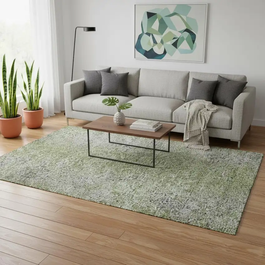 Fern Green And Gray Abstract Washable Area Rug With UV Protection Photo 2