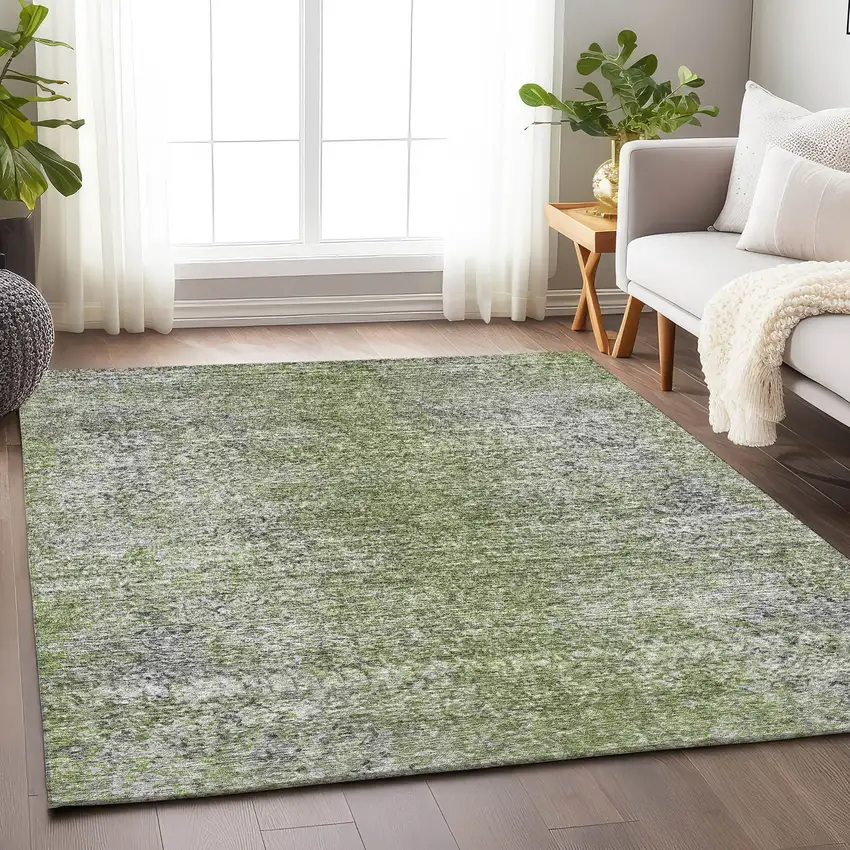 Fern Green And Gray Abstract Washable Area Rug With UV Protection Photo 6