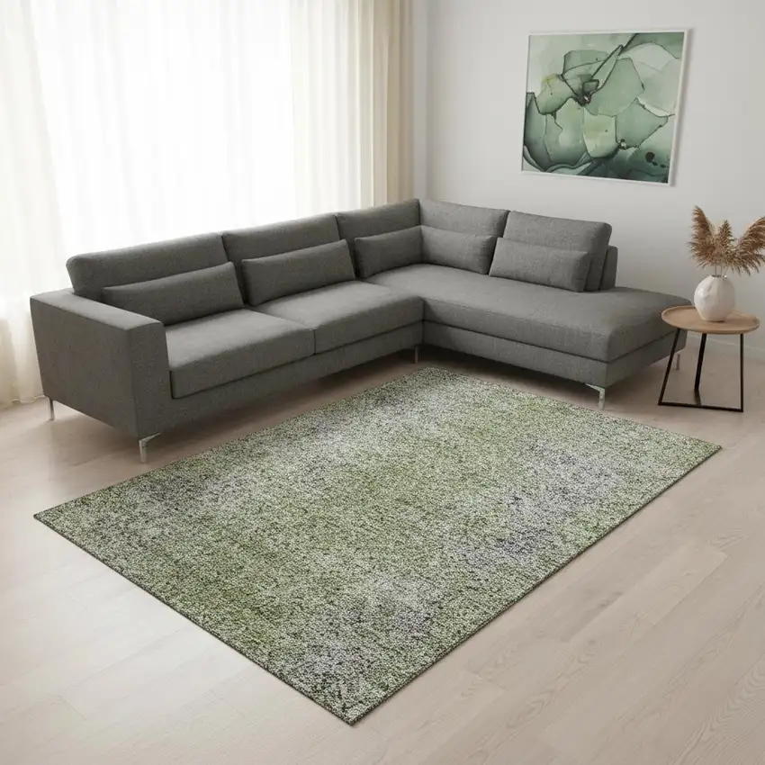 Fern Green And Gray Abstract Washable Area Rug With UV Protection Photo 2