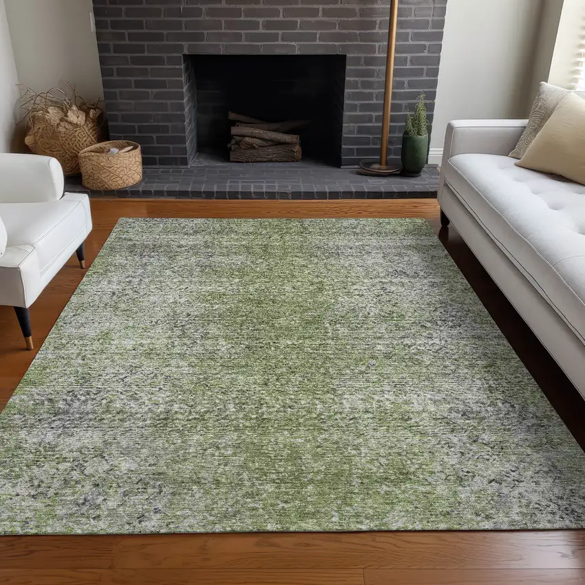 Fern Green And Gray Abstract Washable Area Rug With UV Protection Photo 5