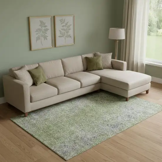 Fern Green And Gray Abstract Washable Area Rug With UV Protection Photo 1