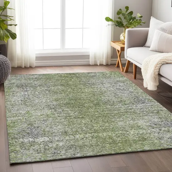 Fern Green And Gray Abstract Washable Area Rug With UV Protection Photo 6