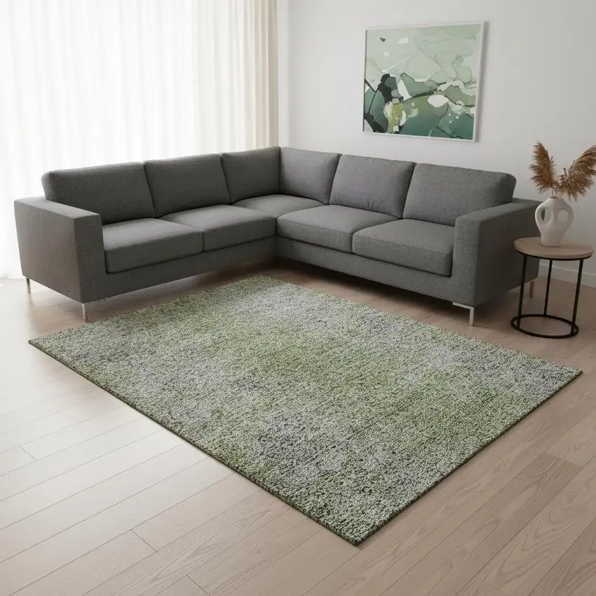 Fern Green And Gray Abstract Washable Area Rug With UV Protection Photo 2