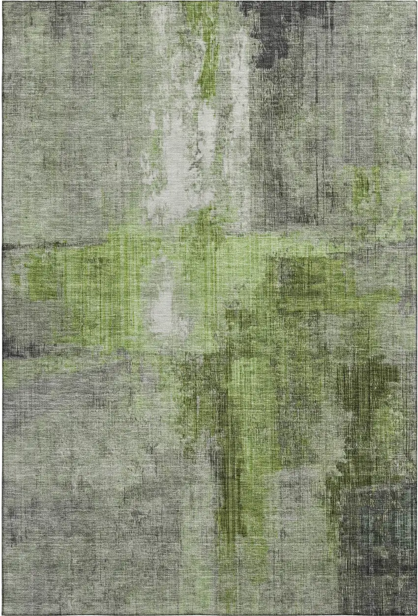 Fern Green And Gray Abstract Washable Area Rug With UV Protection Photo 1