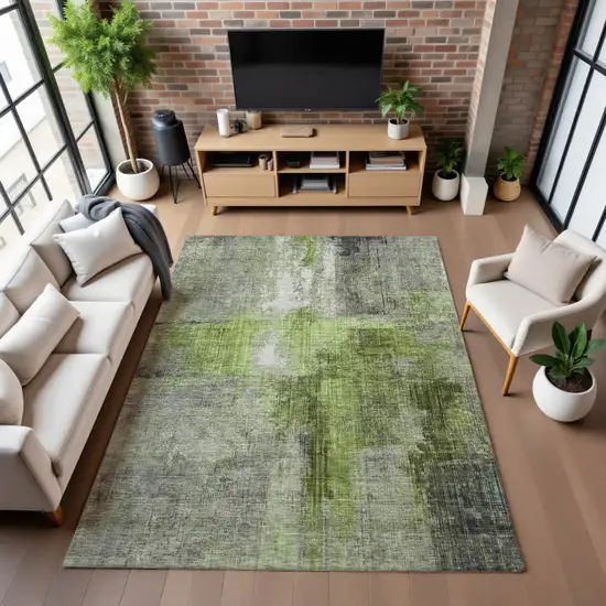Fern Green And Gray Abstract Washable Area Rug With UV Protection Photo 5