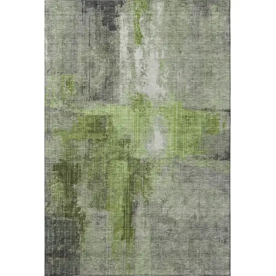 Fern Green And Gray Abstract Washable Area Rug With UV Protection Photo 3