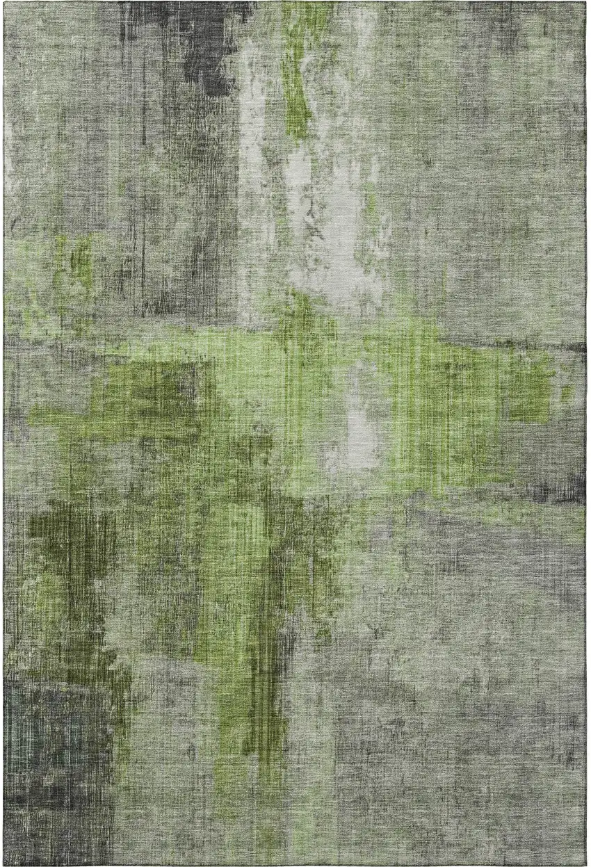 Fern Green And Gray Abstract Washable Area Rug With UV Protection Photo 3