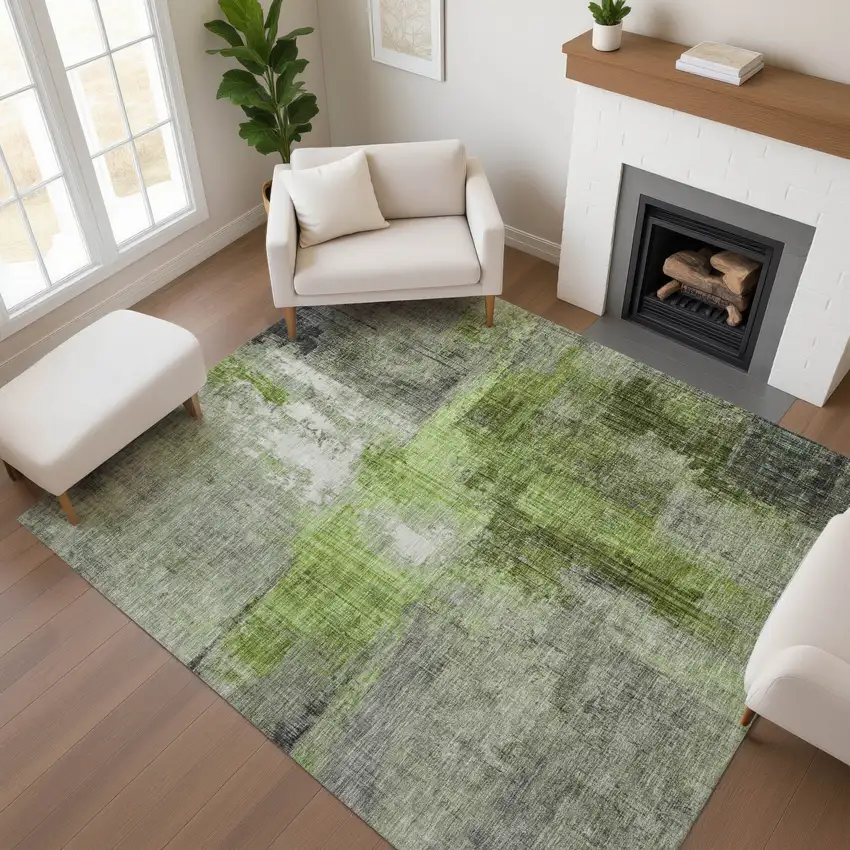 Fern Green And Gray Abstract Washable Area Rug With UV Protection Photo 4