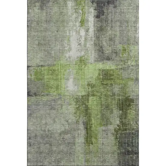 Fern Green And Gray Abstract Washable Area Rug With UV Protection Photo 1