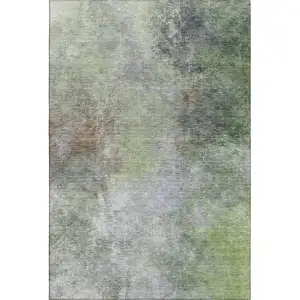 Photo of Fern Green And Gray Abstract Washable Area Rug With UV Protection