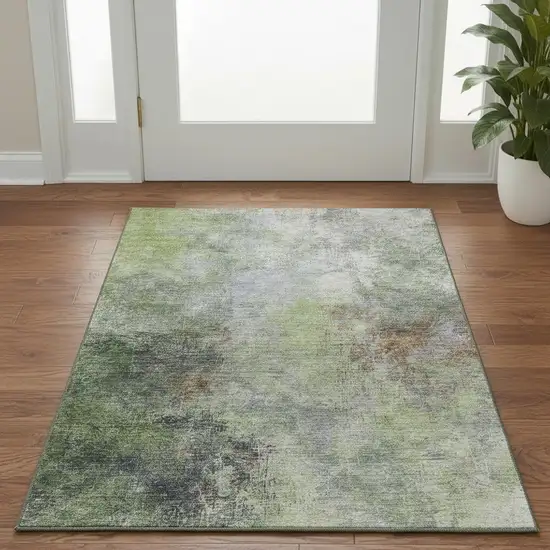 Fern Green And Gray Abstract Washable Area Rug With UV Protection Photo 2