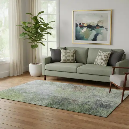 Fern Green And Gray Abstract Washable Area Rug With UV Protection Photo 2