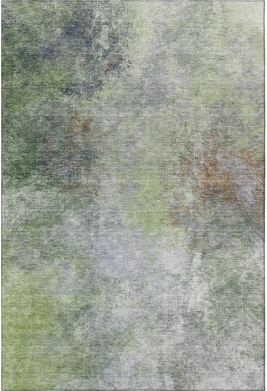 Fern Green And Gray Abstract Washable Area Rug With UV Protection Photo 4