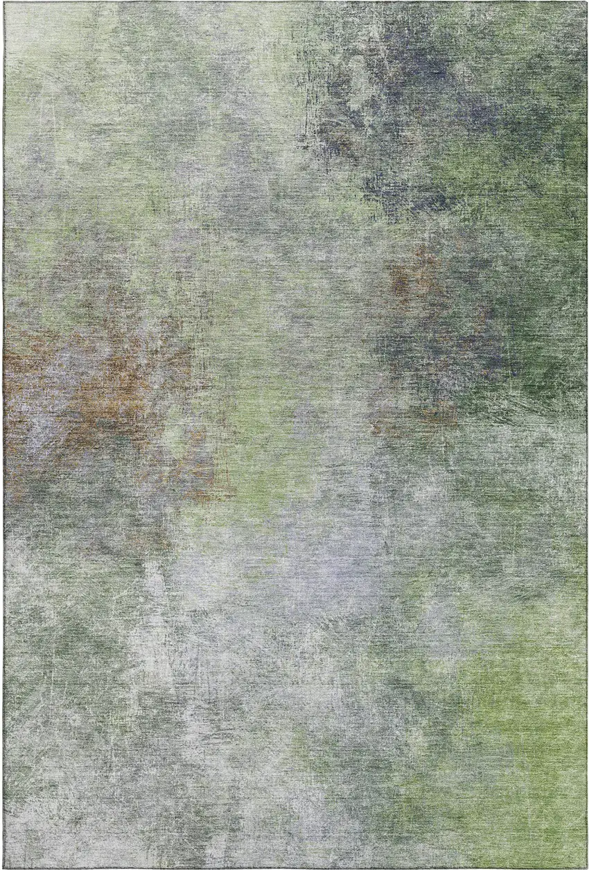 Fern Green And Gray Abstract Washable Area Rug With UV Protection Photo 1