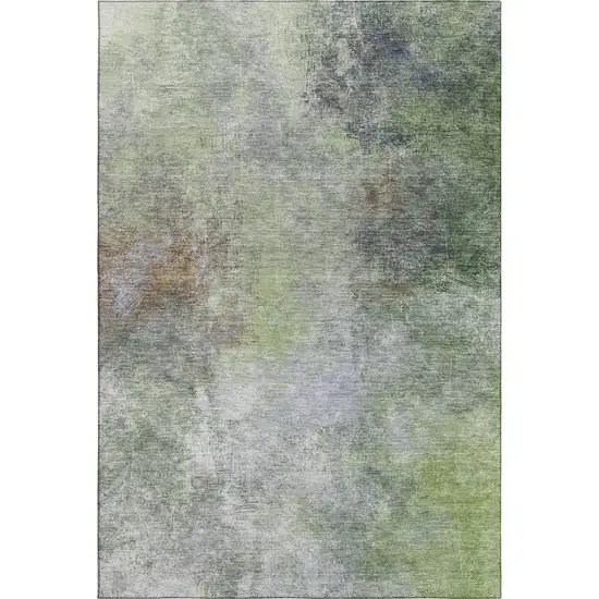 Fern Green And Gray Abstract Washable Area Rug With UV Protection Photo 1