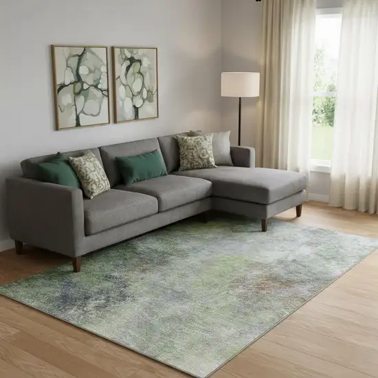 Fern Green And Gray Abstract Washable Area Rug With UV Protection Photo 2