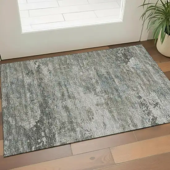 Fern Green And Gray Abstract Washable Area Rug With UV Protection Photo 2