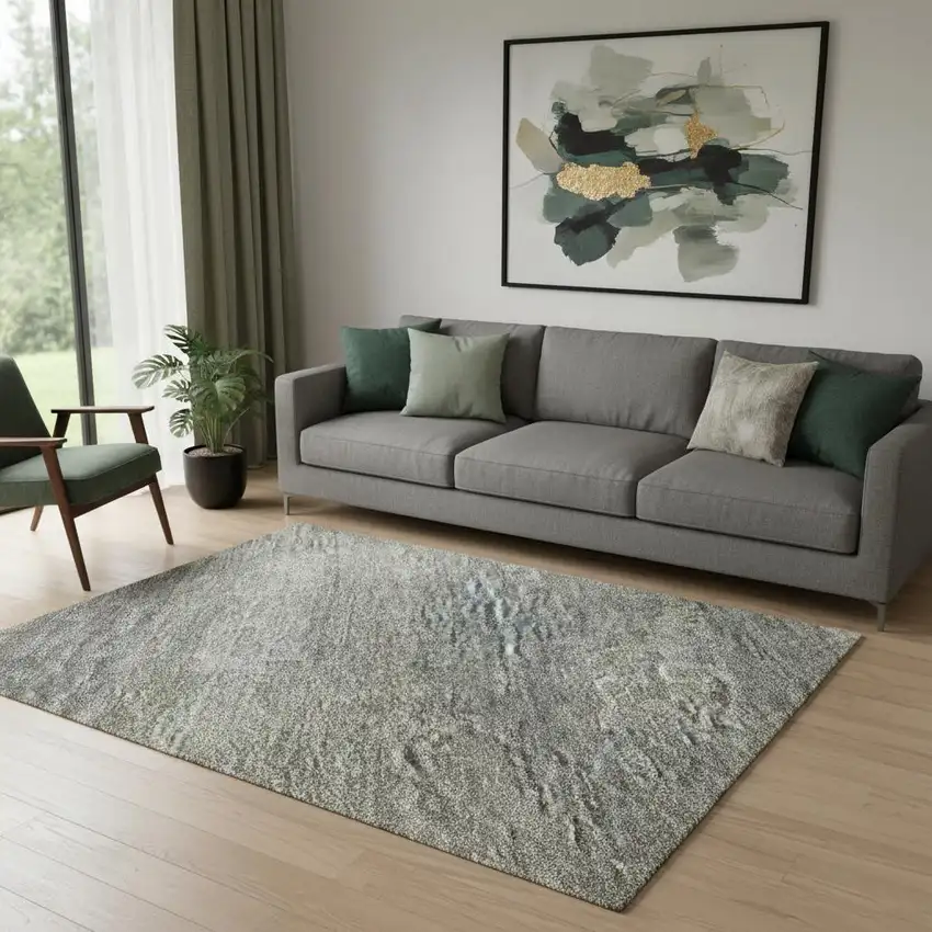 Fern Green And Gray Abstract Washable Area Rug With UV Protection Photo 2
