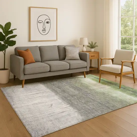 Fern Green And Gray Abstract Washable Area Rug With UV Protection Photo 3