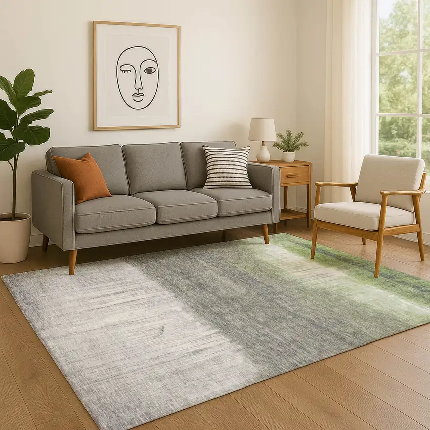 Fern Green And Gray Abstract Washable Area Rug With UV Protection Photo 3