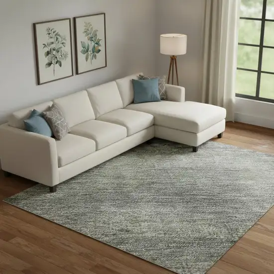 Fern Green And Gray Abstract Washable Area Rug With UV Protection Photo 2