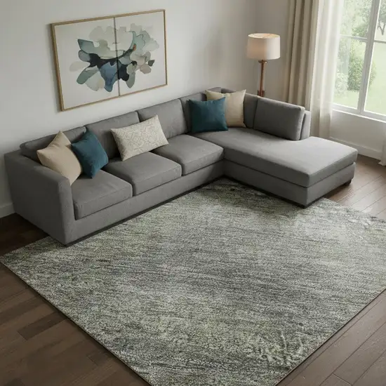 Fern Green And Gray Abstract Washable Area Rug With UV Protection Photo 2