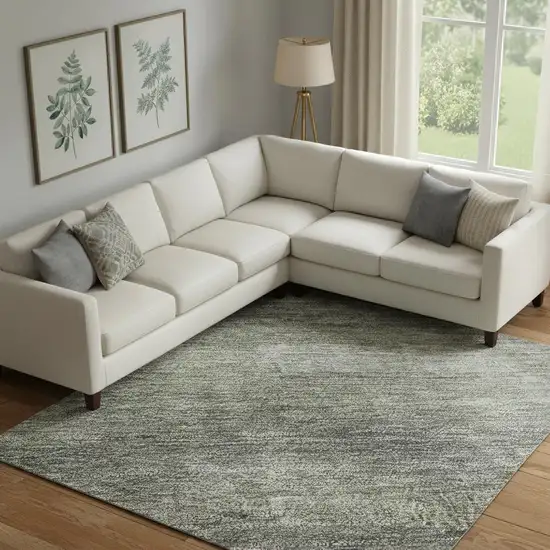 Fern Green And Gray Abstract Washable Area Rug With UV Protection Photo 2