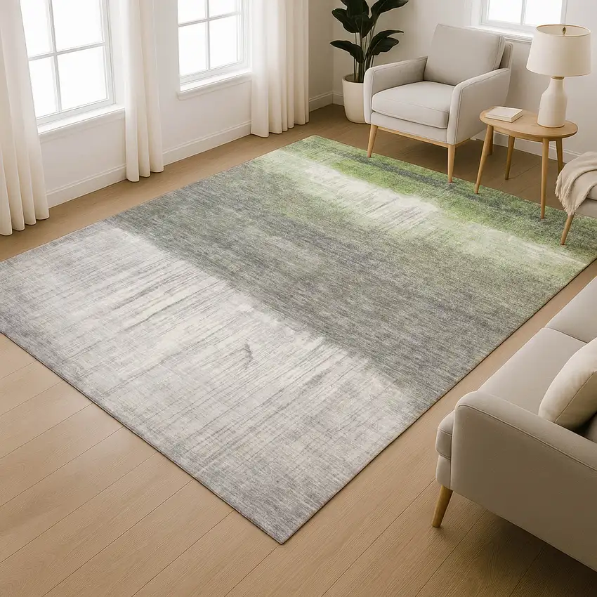 Fern Green And Gray Abstract Washable Area Rug With UV Protection Photo 4
