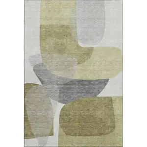 Photo of Fern Green And Gray Abstract Washable Area Rug With UV Protection