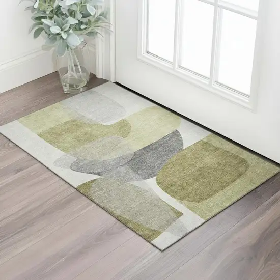 Fern Green And Gray Abstract Washable Area Rug With UV Protection Photo 2