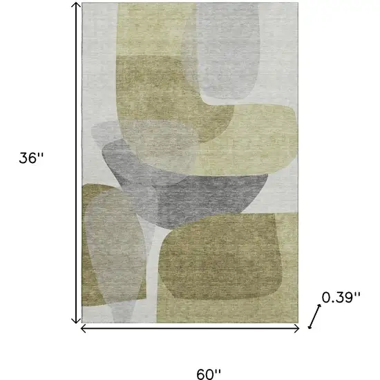 Fern Green And Gray Abstract Washable Area Rug With UV Protection Photo 9