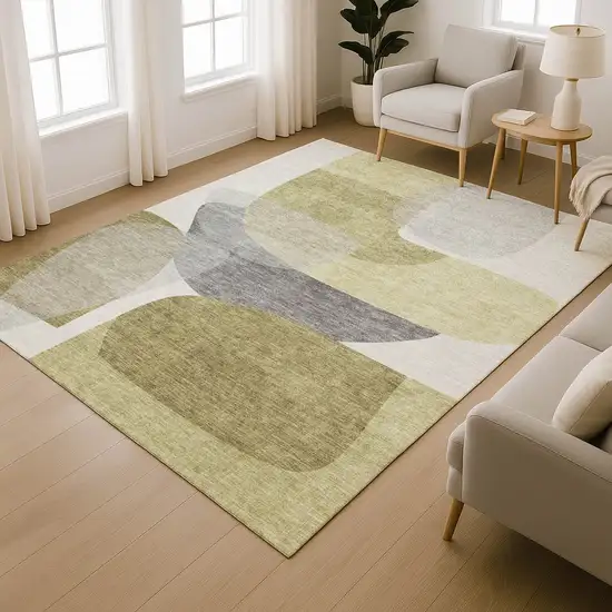 Fern Green And Gray Abstract Washable Area Rug With UV Protection Photo 6