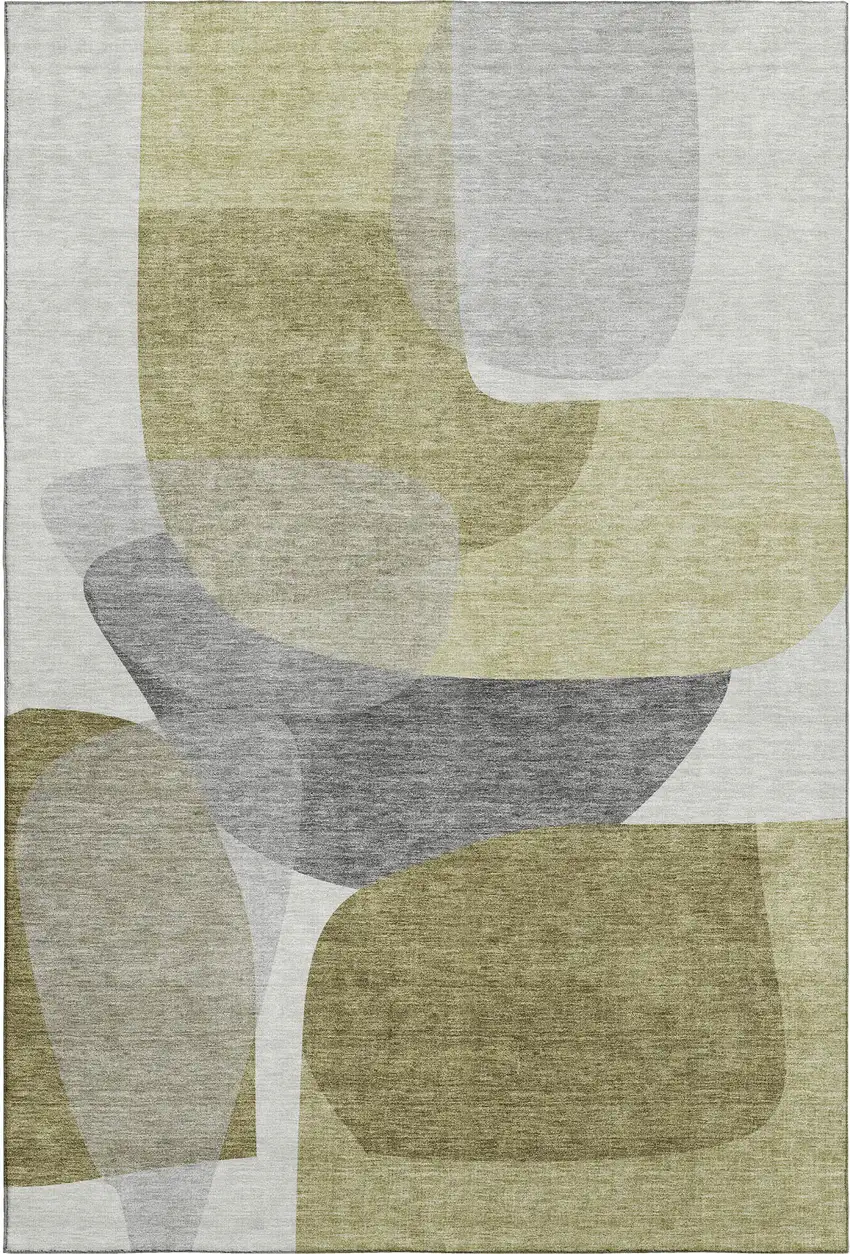 Fern Green And Gray Abstract Washable Area Rug With UV Protection Photo 1