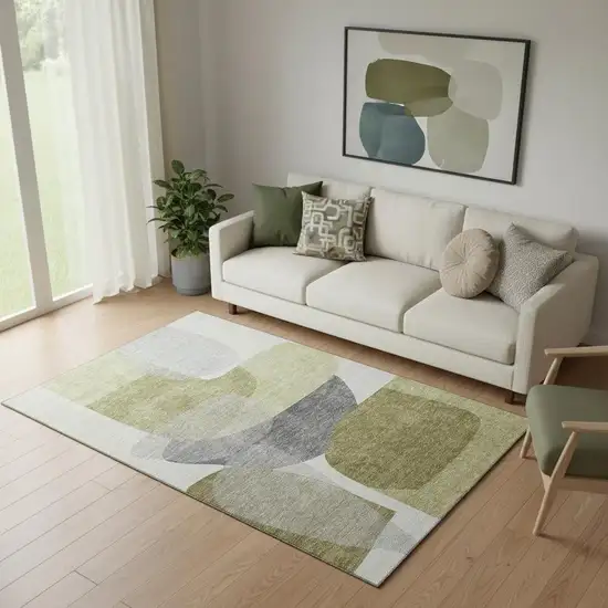 Fern Green And Gray Abstract Washable Area Rug With UV Protection Photo 2