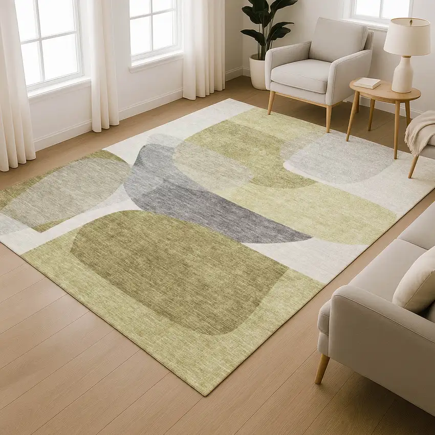 Fern Green And Gray Abstract Washable Area Rug With UV Protection Photo 6