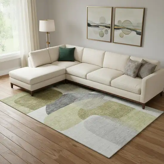 Fern Green And Gray Abstract Washable Area Rug With UV Protection Photo 2