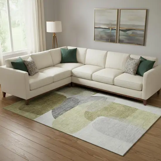 Fern Green And Gray Abstract Washable Area Rug With UV Protection Photo 2