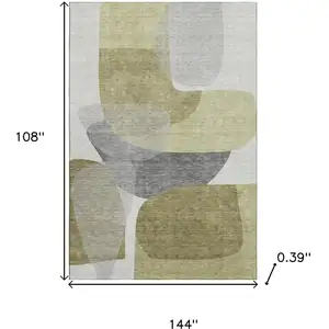 Photo of Fern Green And Gray Abstract Washable Area Rug With UV Protection
