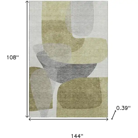 Fern Green And Gray Abstract Washable Area Rug With UV Protection Photo 9