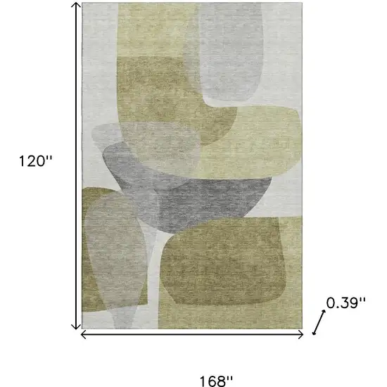 Fern Green And Gray Abstract Washable Area Rug With UV Protection Photo 9