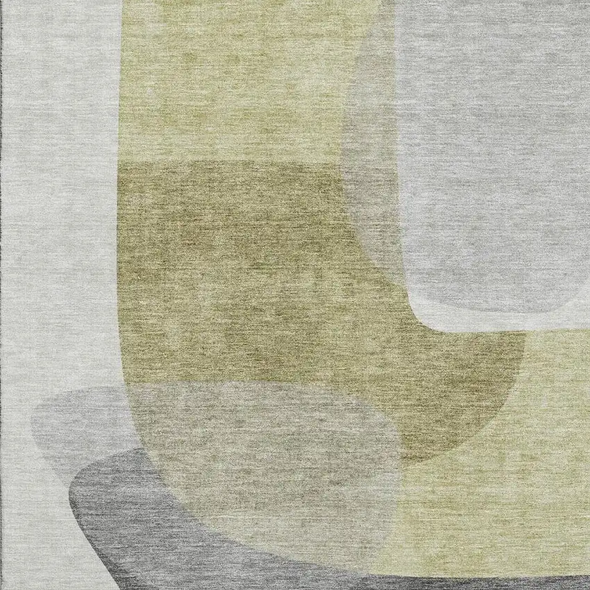 Fern Green And Gray Abstract Washable Area Rug With UV Protection Photo 3