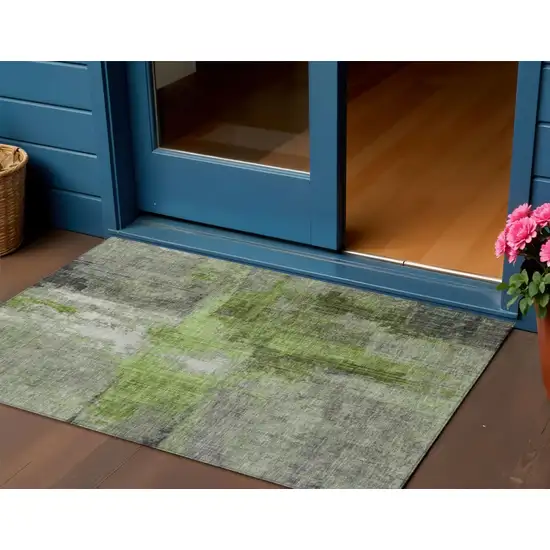 Fern Green And Gray Abstract Washable Indoor Outdoor Area Rug Photo 2