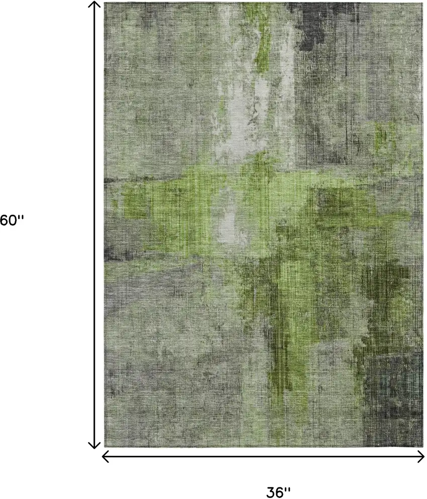 Fern Green And Gray Abstract Washable Indoor Outdoor Area Rug Photo 9